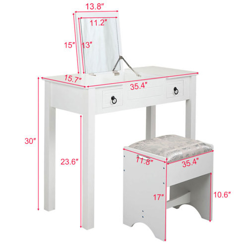 Vanity Set Table with Flip Top Mirror  Makeup Dres...