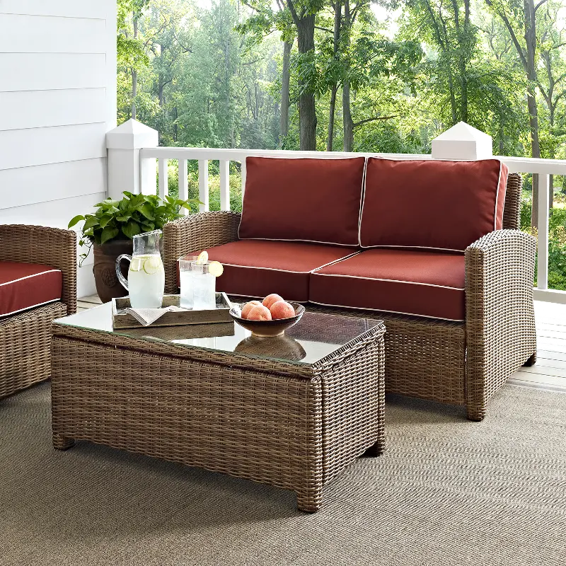 Bradenton Sangria and Wicker 2 pc Loveseat and Table Set