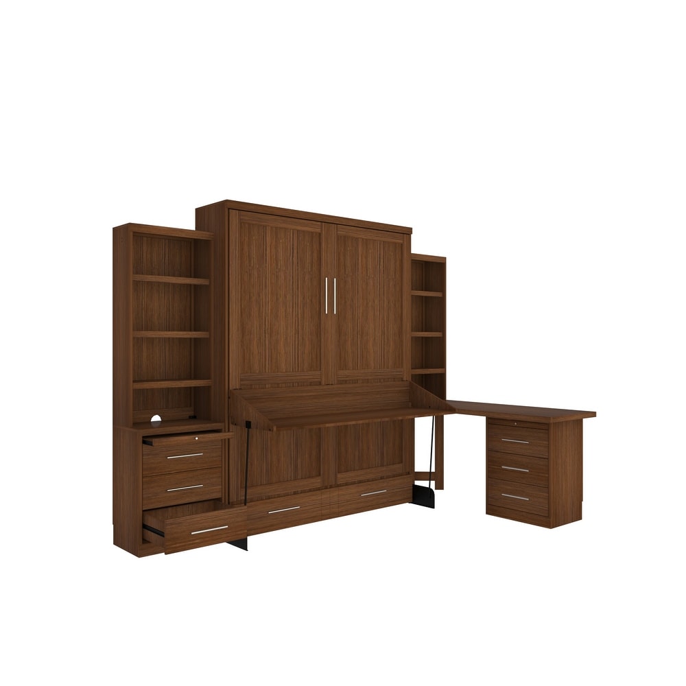 Brentwood Queen Murphy Desk Bed with Pier and Pedestal Desk with Hutch