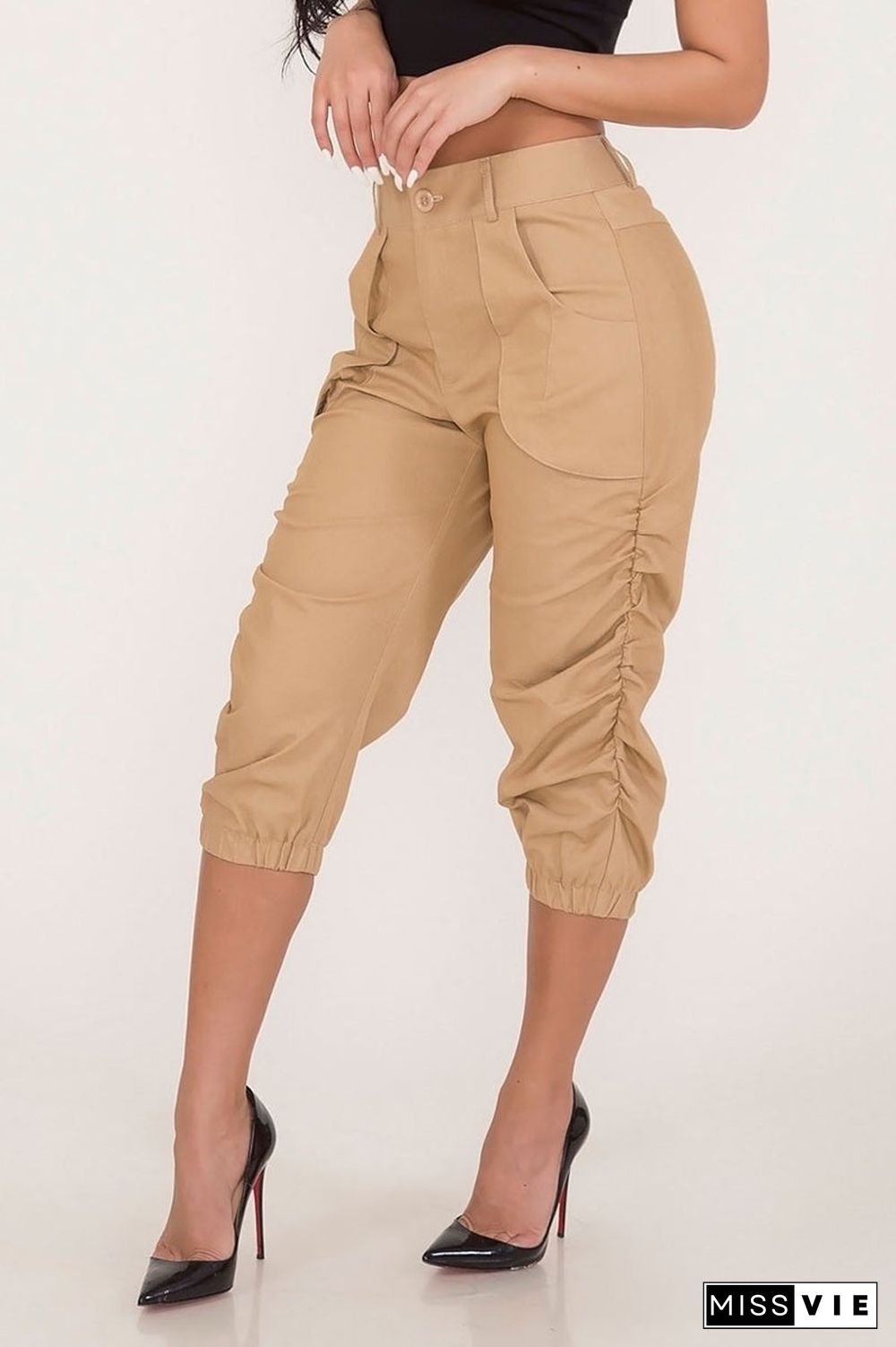 Solid Color Pocket High Waist Pants