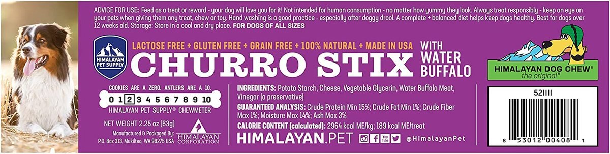 Himalayan Pet Supply 10-in Churro Water Buffalo Dog Treats， 12 count