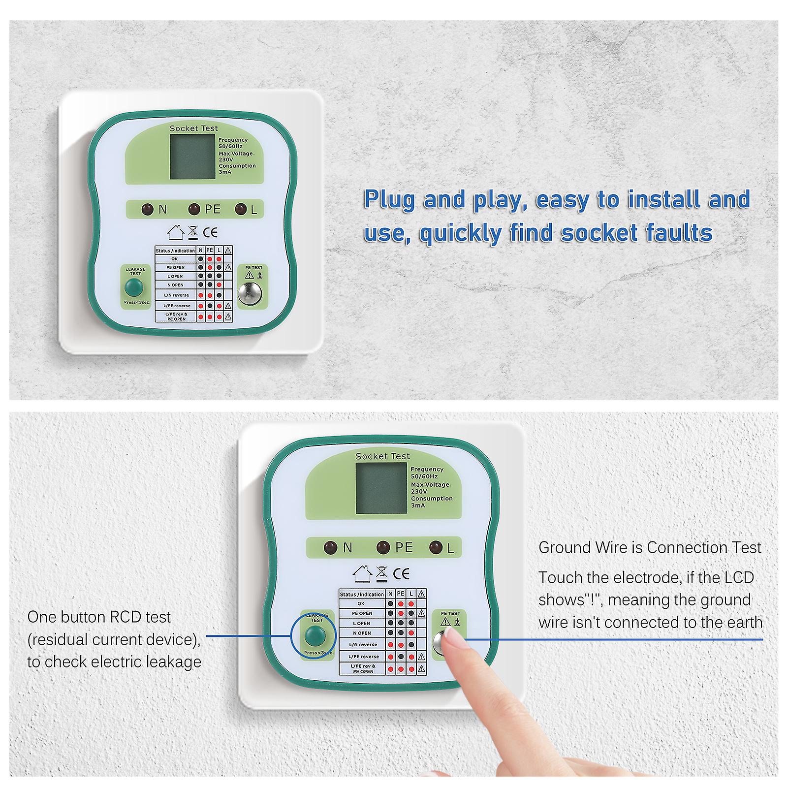 Smart Socket Tester Digital Lcd Display Wall Sockets Circuit Breaker Finder Rcd Test Leakage Test Socket Outlet Safety Tester