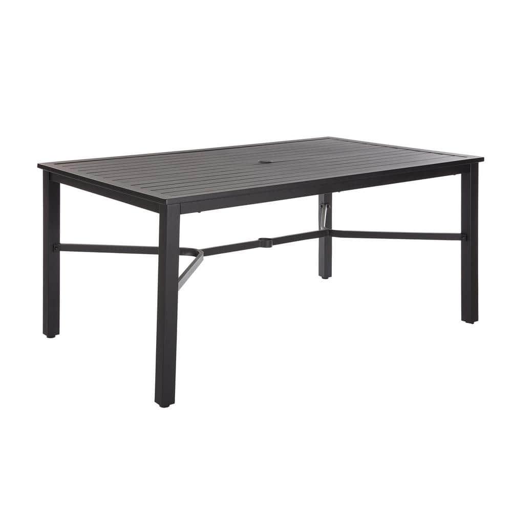 StyleWell Mix and Match Black Rectangle Metal Outdoor Patio Dining Table with Slat Top