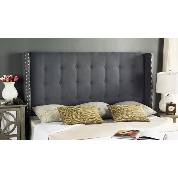 SAFAVIEH Keegan Grey Velvet Upholstered Tufted Wingback Headboard (Queen) - - 11923838