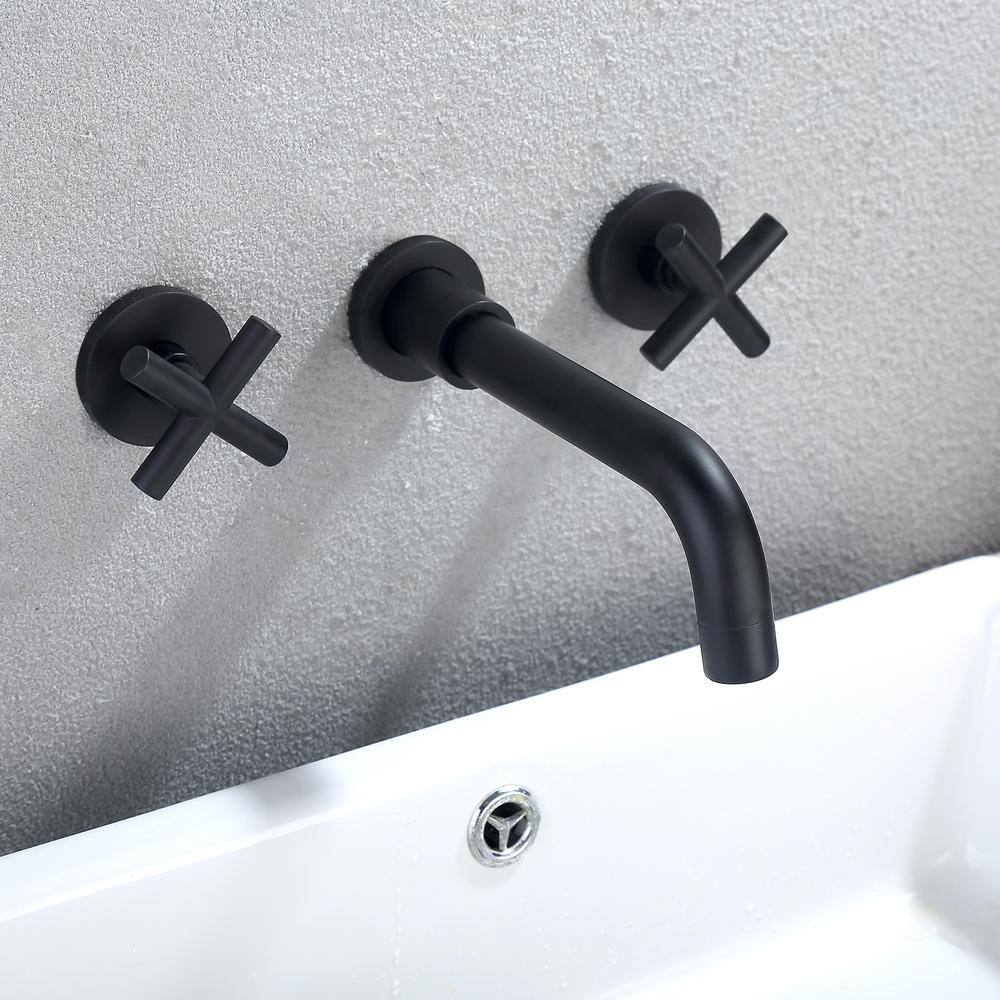 Aurora Decor Ami 2-Handle Wall Mount Bathroom Faucet with Cross Handles in Matte Black ADWBF60002-MB