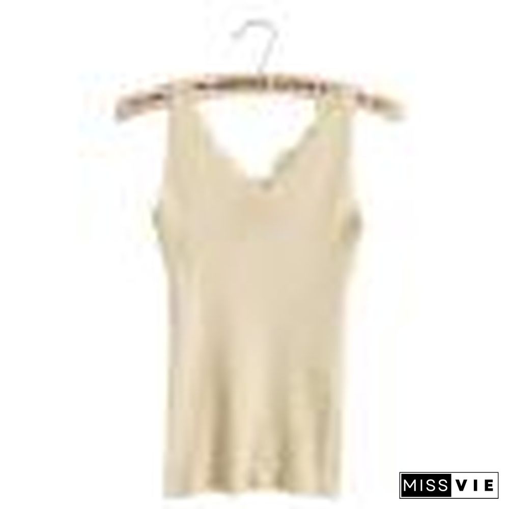 Sexy Women Plain Camisole Lace Splicing Double V Neck Vest Slim Sling Tank Tops