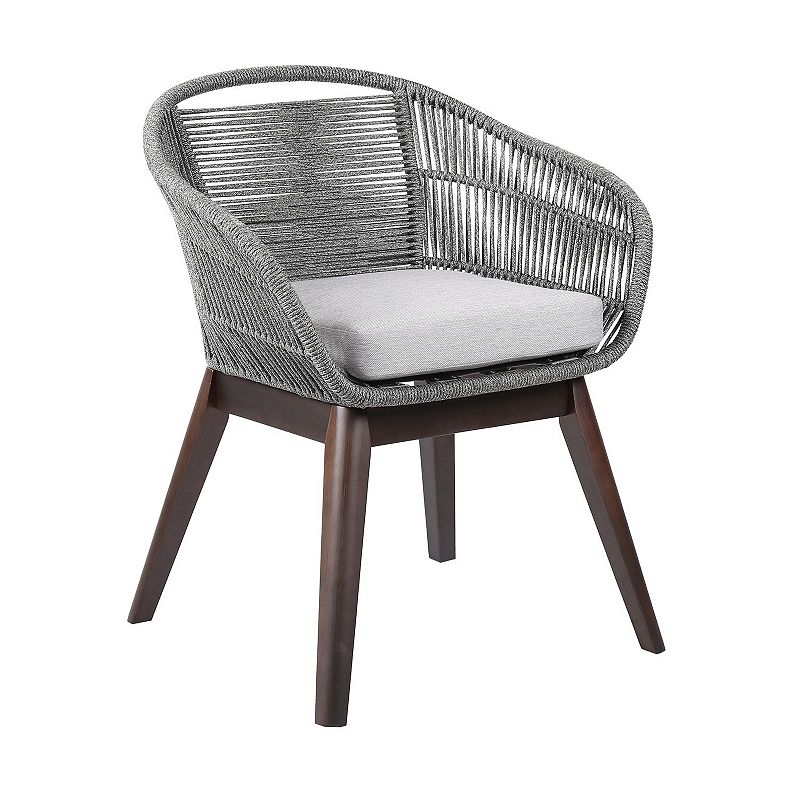 Indoor Outdoor Dining Chair with Fishbone Woven Curved Back， Gray