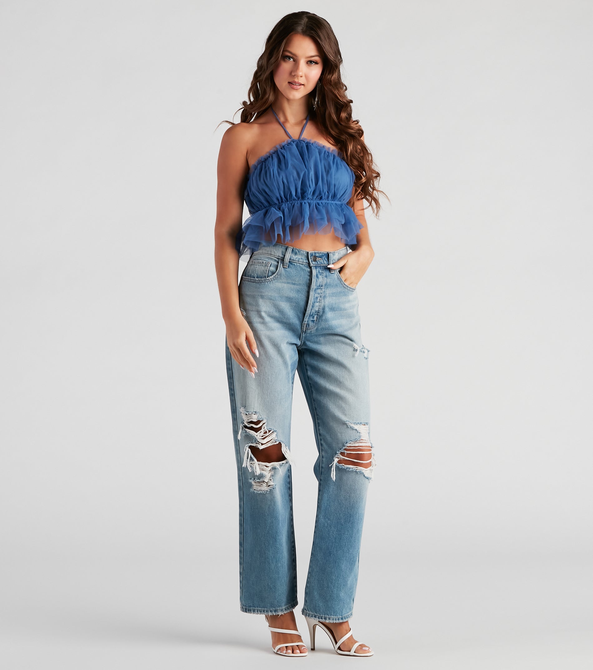 Flirtatious Flair Ruffle Mesh Crop Top