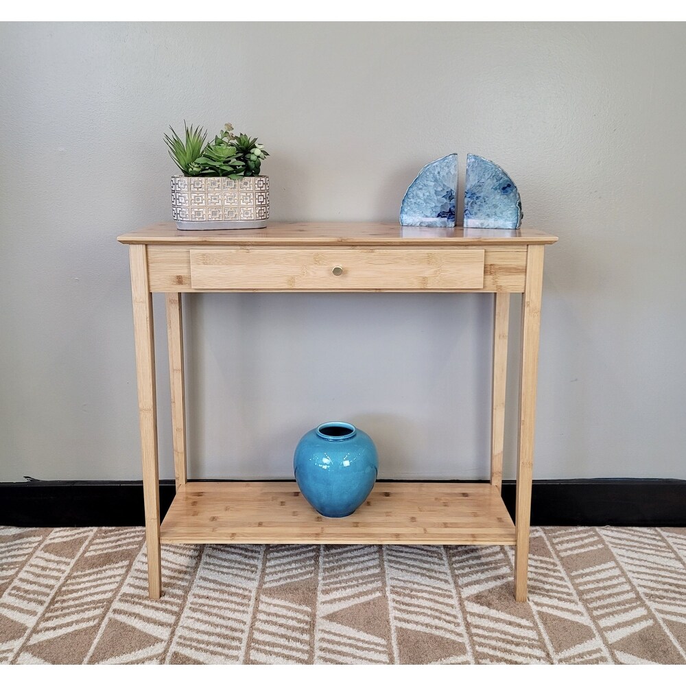 Solid Bamboo 2 Tier Console Table with Drawer