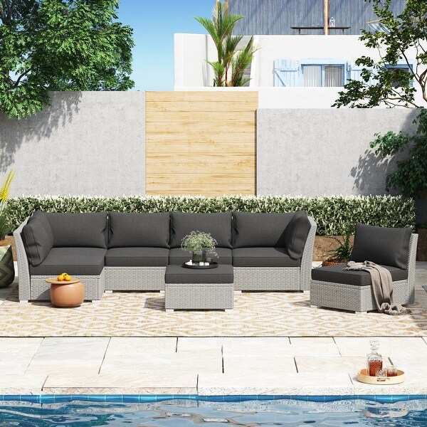 Corvus Oreanne 7piece Patio Rattan Sectional Conversation Set