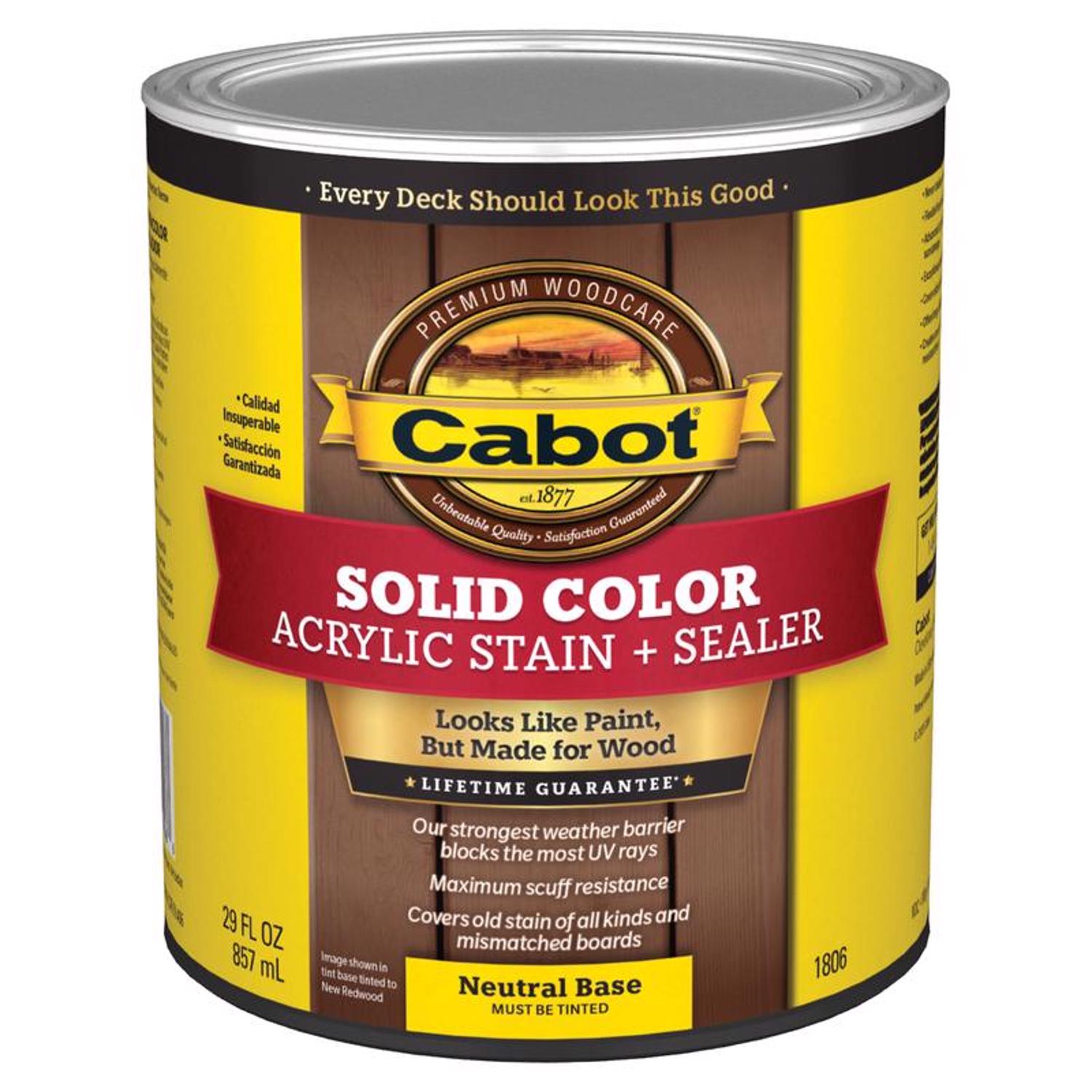 Cabot Solid Color Acrylic Stain \u0026 Sealer Solid Tintable Neutral Base Acrylic Deck Stain 1 qt