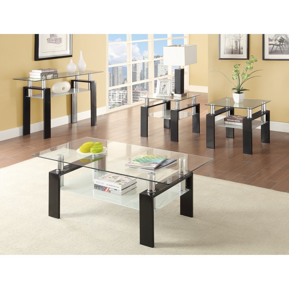 Coaster Furniture Dyer Black Tempered Glass Sofa Table with Shelf