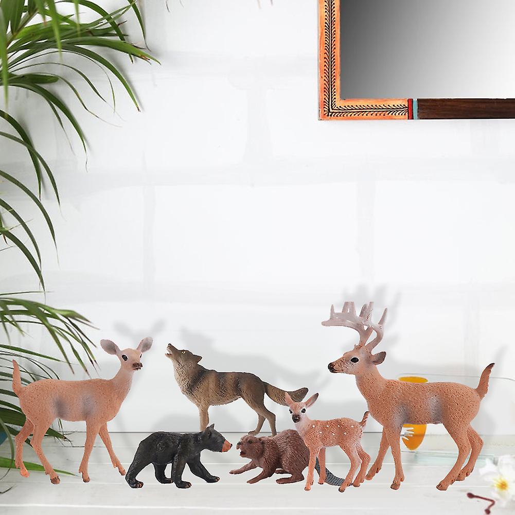 6pcs Miniature Animal Model Simulation White Tailed Deer Forest Animal Home Ornaments Creative Gifts Children Toys Style A