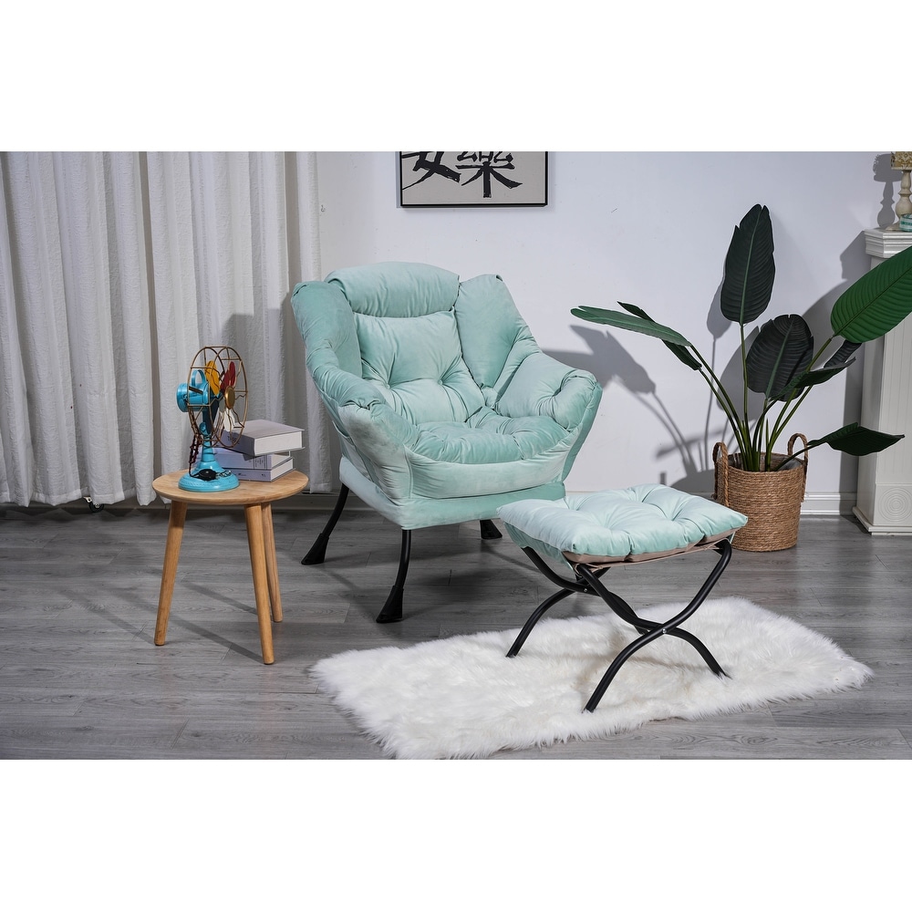 Living Room Chairs Modern Cotton Fabric Lazy Chair Single Steel Frame Leisure Sofa Chair with Armrests and A Side Pocket