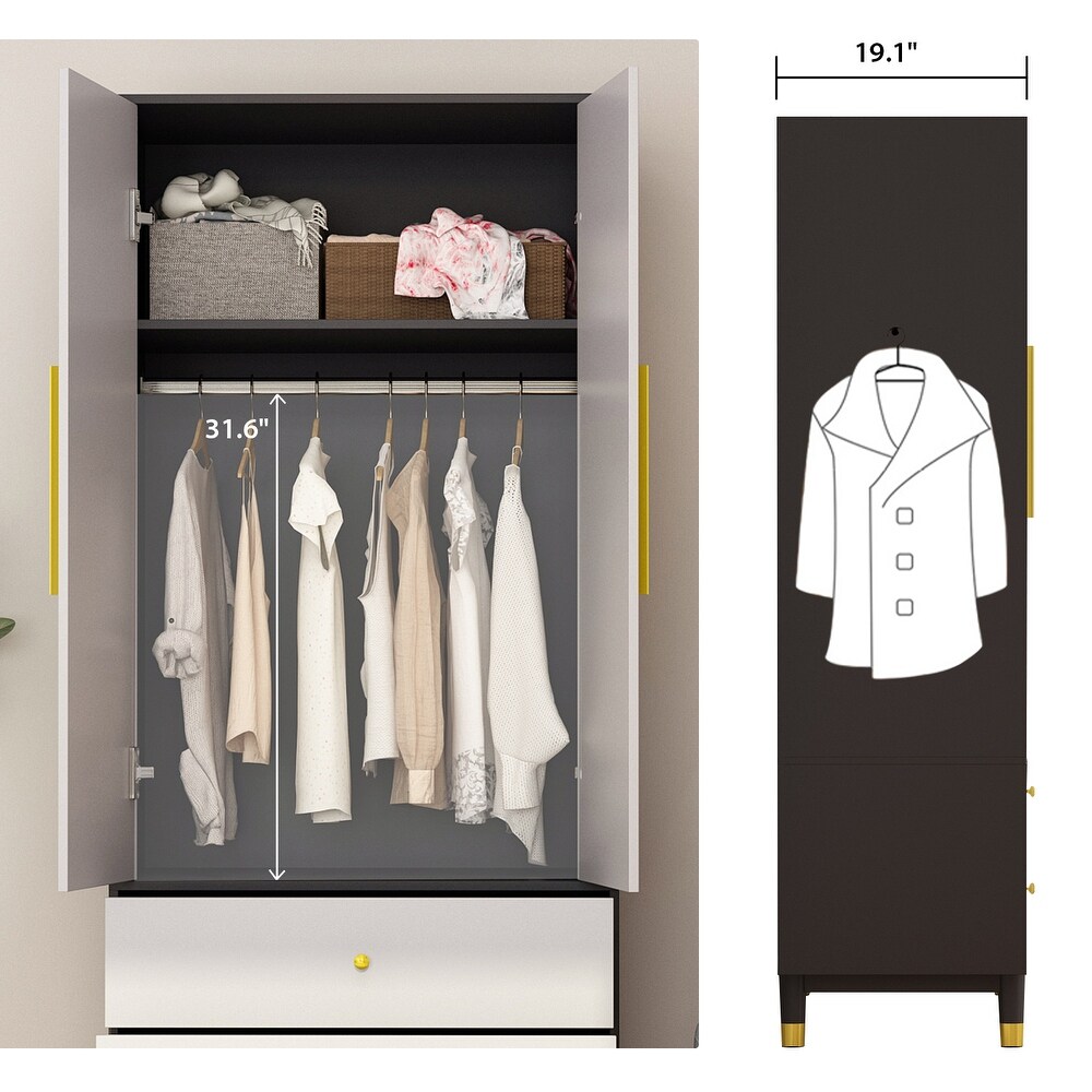 Wardrobe Closet Armoire with 2 Doors Wooden Clothes Storage Cabinet