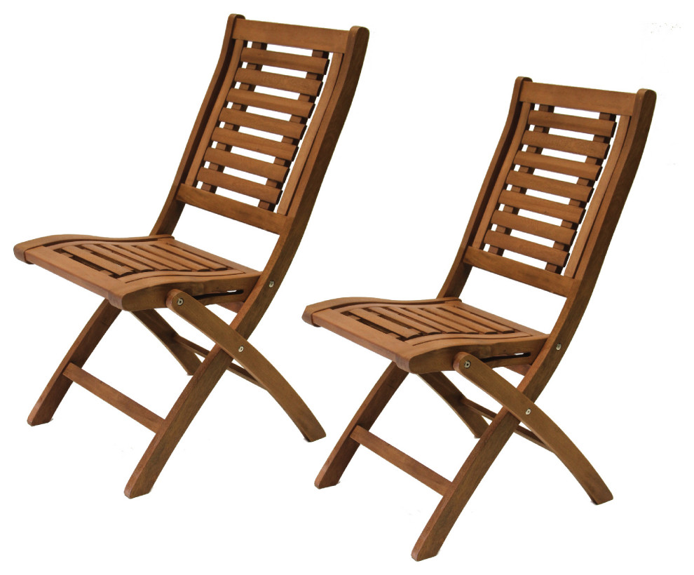 3 Piece Spanish Marble and Eucalyptus Bistro Set With Folding Chairs   Transitional   Outdoor Pub And Bistro Sets   by Outdoor Interiors  Houzz