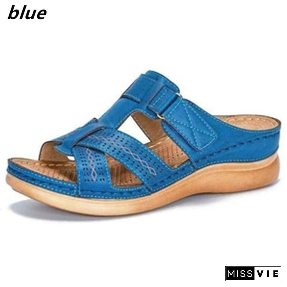 Women's Fashion Retro Sandals And Slippers Buckle Slippers Comfortable Family Beach Slippers Wedges Plus Size Slippers