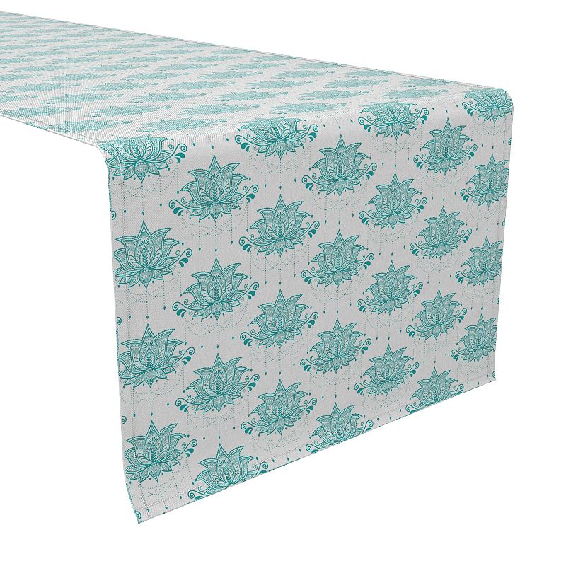 Table Runner， 100% Cotton， 16x108， Turquoise Lotus Flower