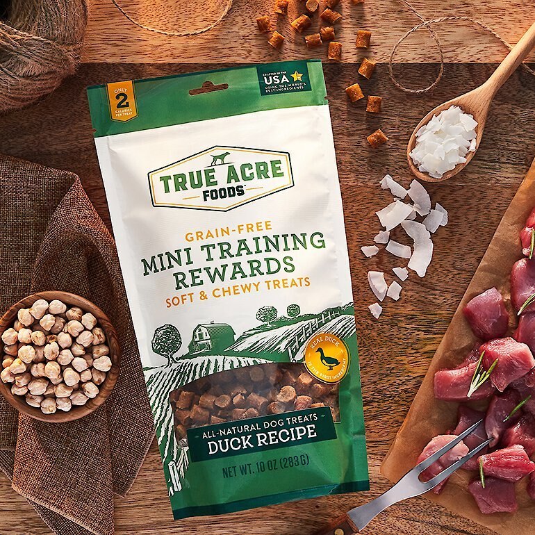 True Acre Foods Duck Recipe Mini-Training Rewards Grain-Free Soft and Chewy Dog Treats