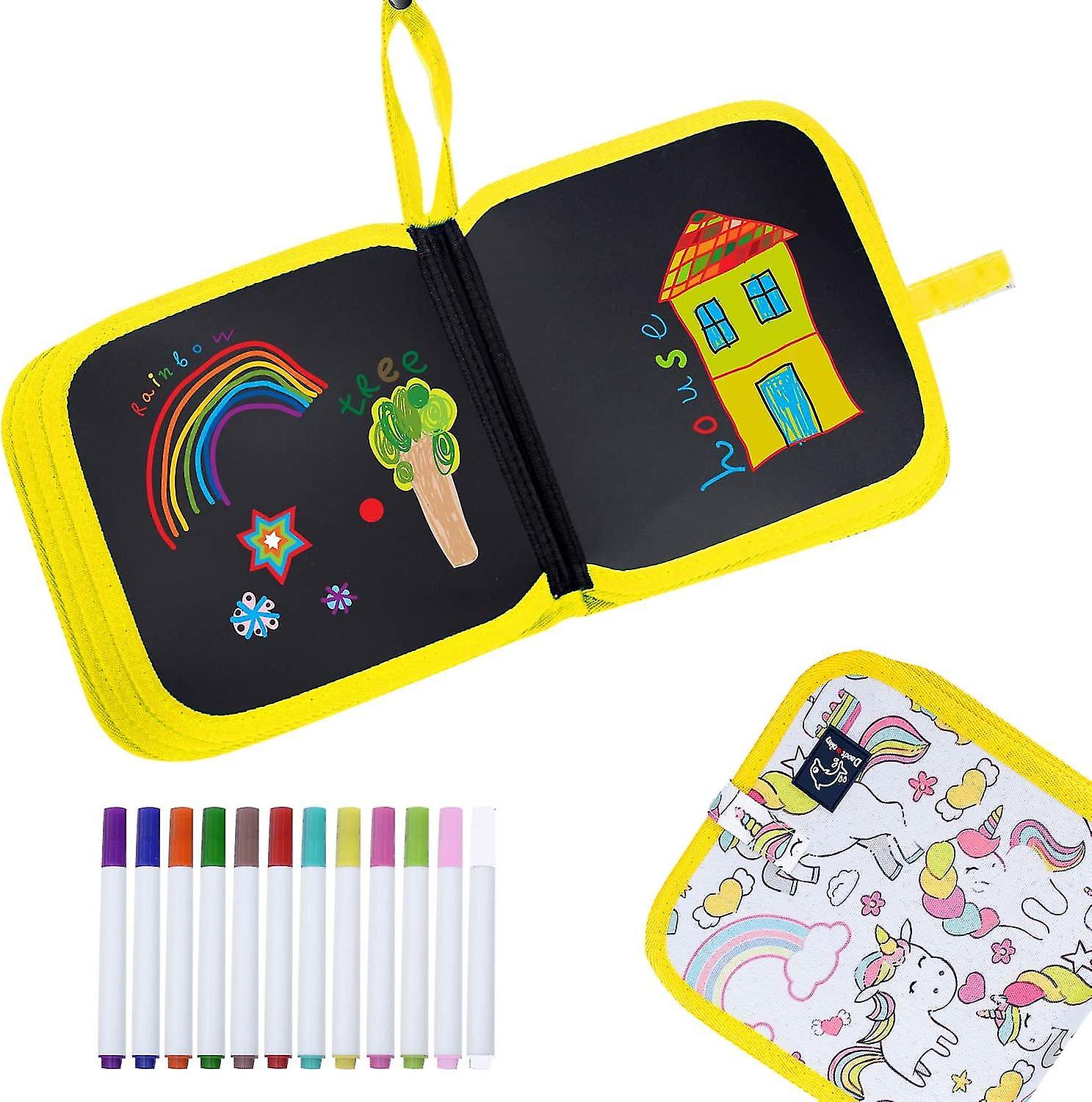 Erasable Drawing Board， Reusable Doodle Board With 12 Colored Erasable Pens， Double-sided Drawing Pad， Portable Drawing Book Sketchpad For Toddles Kid