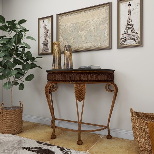 Gold Tone Iron Traditional Demi Lune Half Moon Console Table - 41 x 19 x 33