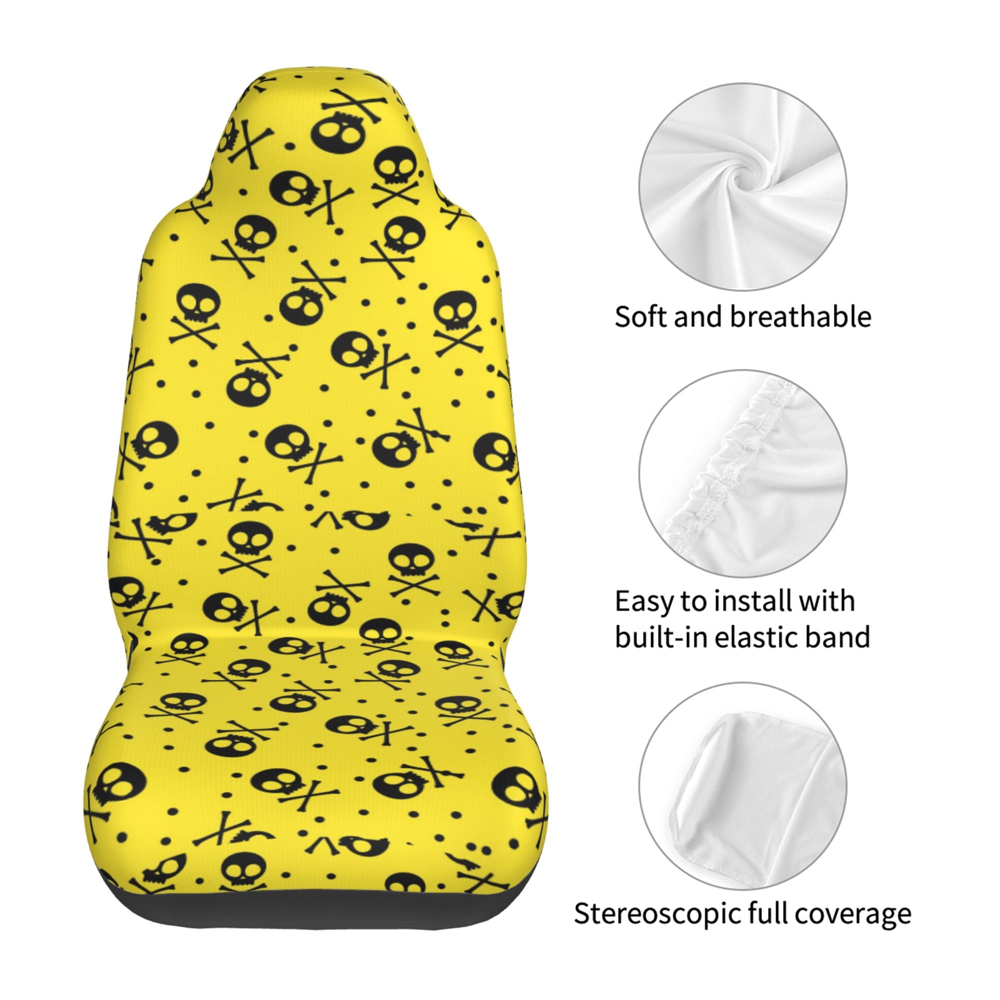 ZICANCN Car Seat Cover Skull Print Bones Yellow Car Front Seat Covers Protectors ， Automotive Seat Covers for Cars Trucks Suv