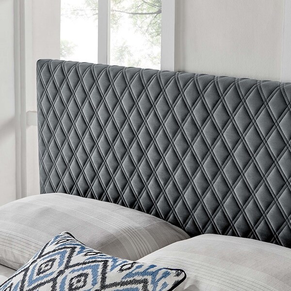 Lemont Diamond Shaped Charcoal Velvet Upholstered Twin Size Headboard - - 31647135