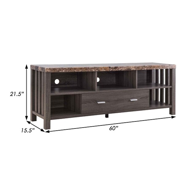 60 Inch Modern TV Entertainment Console， 5 Shelves， Faux Marble Top， Gray