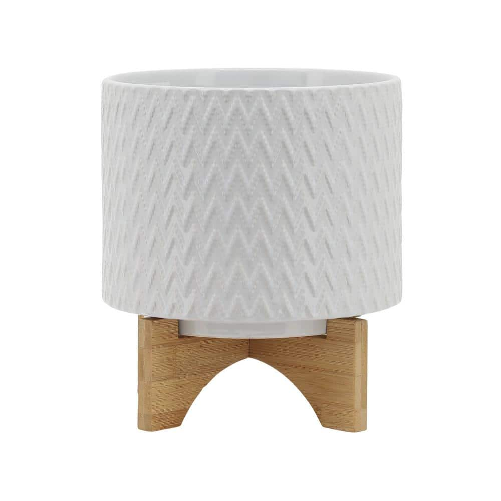 Chevron 8 in. L x 8 in. W x 10 in. H White IndoorOutdoor Ceramic Planter Individual Pots XT-B079106863