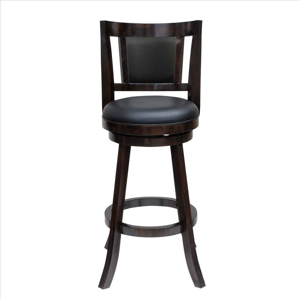 29 Inches Swivel Wooden Frame Counter Stool with Padded Back， Dark Brown - 43.5 H x 17.5 W x 19.5 L Inches