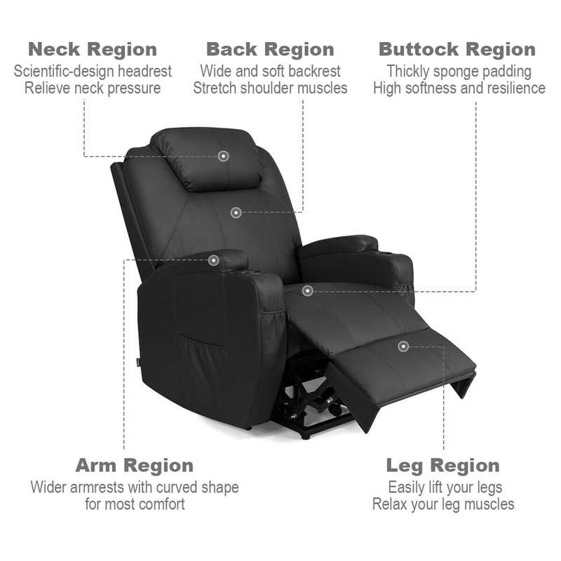 Heated Power Lift Recliner, Elderly Lift Chair, Leather Massage Recliner Sofa with 8 Vibrating Massage Nodes, 3 Side Pockets, 2 Cup Holders