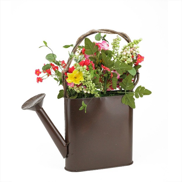 Brown And Yellow Gerbera Daisy Artificial Spring Floral Arrangement With Watering Can