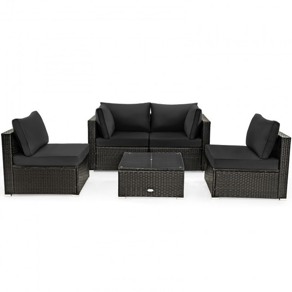 5Pcs Cushioned Patio Rattan Furniture Set