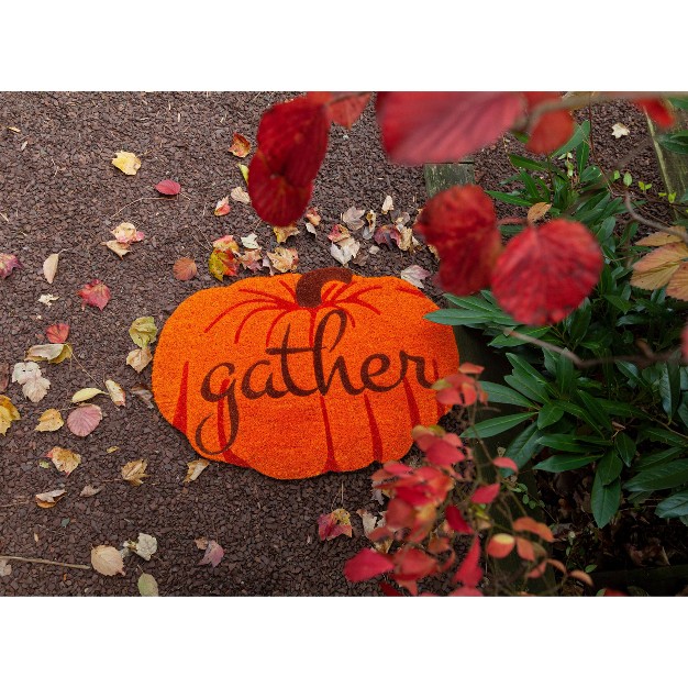 X 2 x27 3 quot Festive Gather Pumpkin Shaped Indoor outdoor Coir Doormat Orange brown Entryways