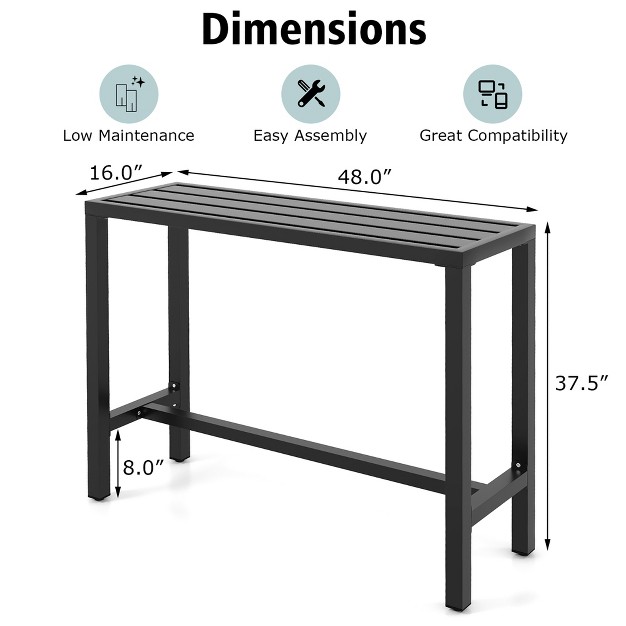 Costway Outdoor Metal Bar Table Patio Rectangular Counter Height Dining Table Black