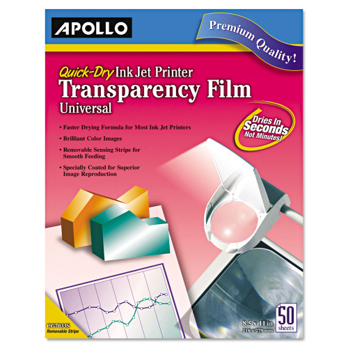 Apollo Quick-Dry Color Inkjet Transparency Film， 8.5 x 11， 50/Box (CG7033S)