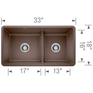 Blanco Precis Undermount Granite 33 in. x 18 in. 6040 Double Bowl Kitchen Sink in Cafe Brown 442528