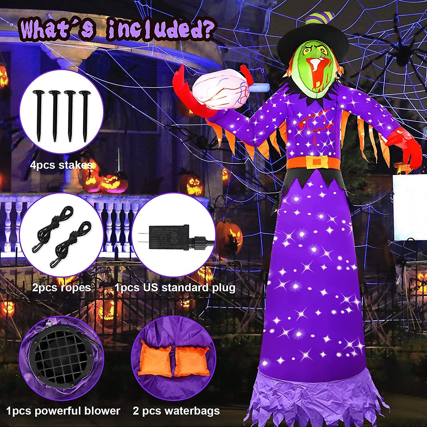 10ft Halloween Inflatables Witch Outdoor Decoration Light With 220lt Build-in Cool White Led Lights， Scary Witch Blow Up Halloween Decorations Outdoor