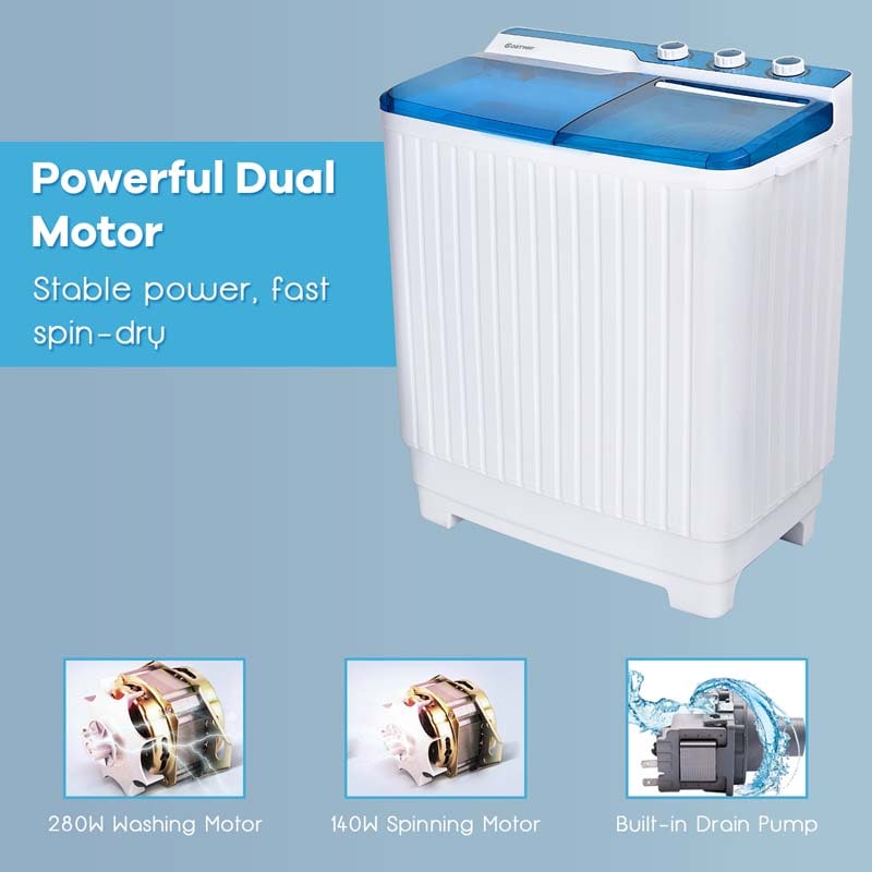 28.5 LBS Portable Washing Machine Built-in Drain Pump, 2-in-1 Twin Tub Top Load Washer Dryer Combo for RV Dorm