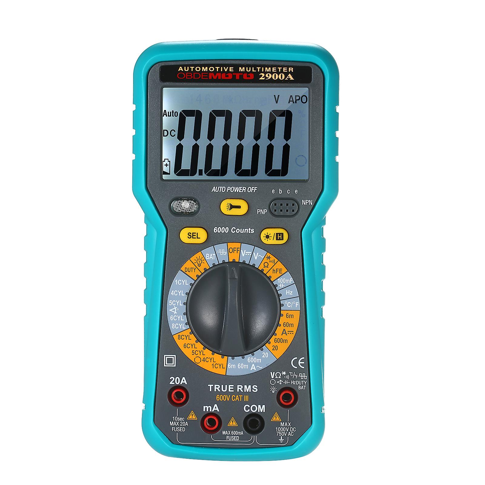 6000 Count Lcd Digital Automotive Multimeter True Rms Universal Tester With Flashlight No.255979