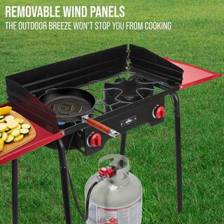 HIKE CREW Outdoor Dual Burner Stove with Carrying Bag and Side Shelves HCSTV2BSH