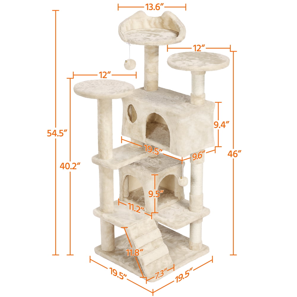 Easyfashion Cat Tree Tower Condo Scratching Post Kitten Furniture， Beige， 54.5