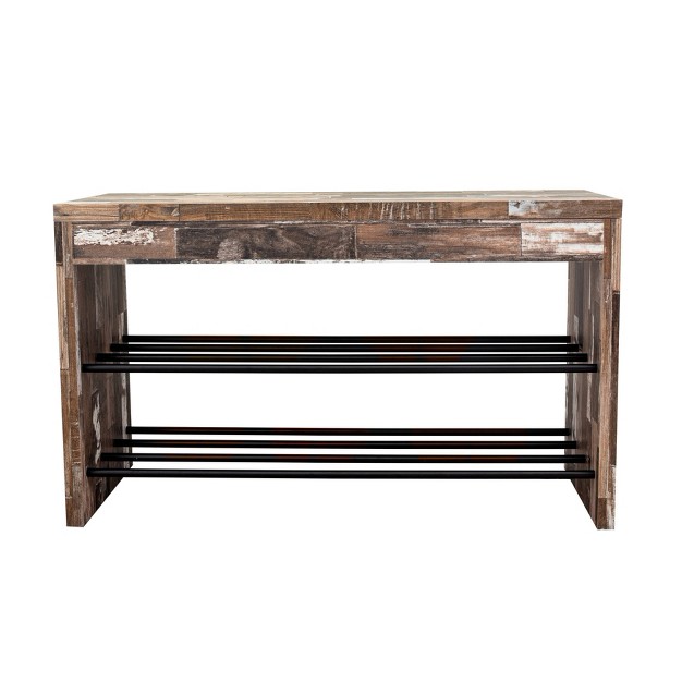 Industrial Shoe Bench With Metal Storage Racks Distressed Wood Danya B