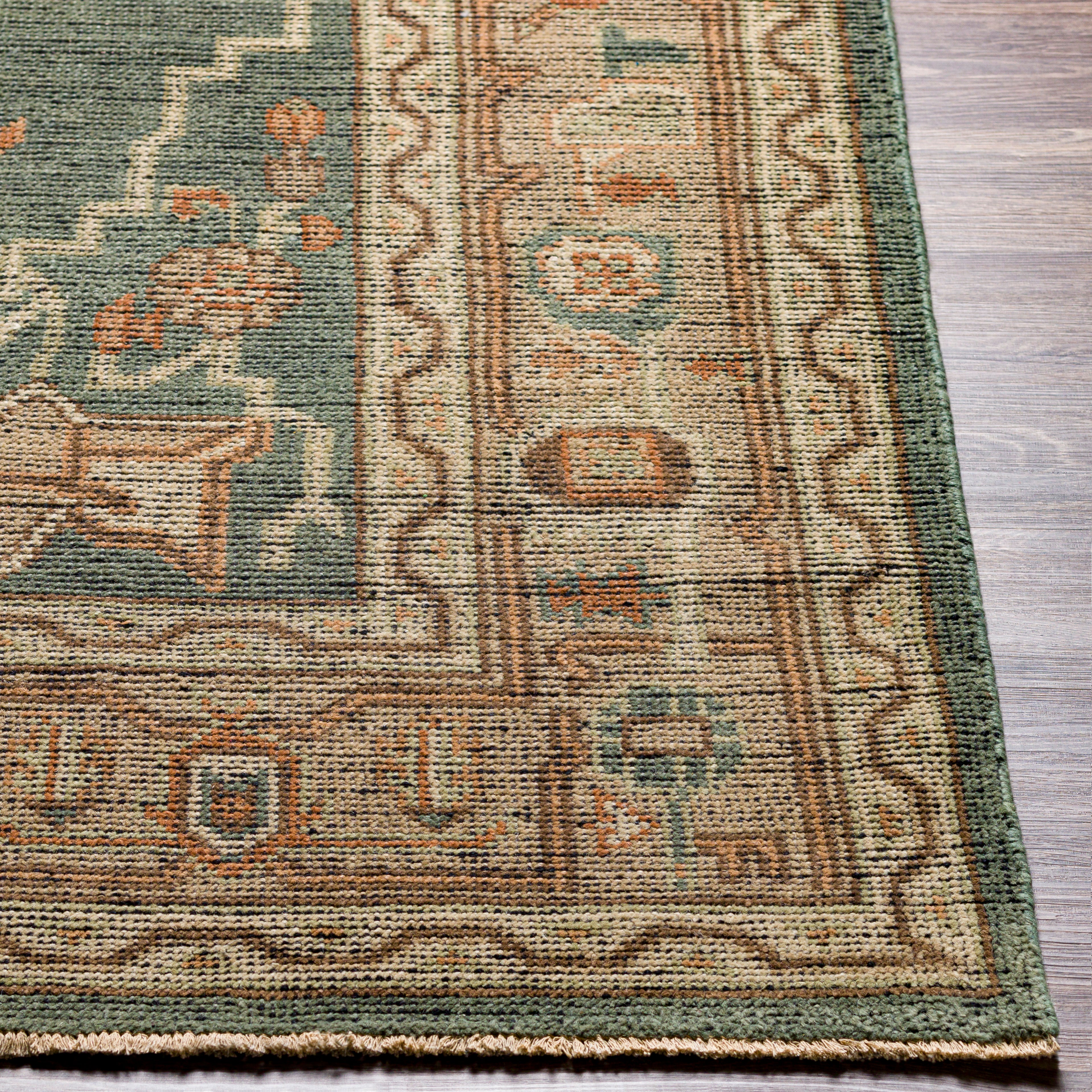 Reign Hand Knotted Rug in Dark Green, Khaki, Tan, Dark Brown, Camel