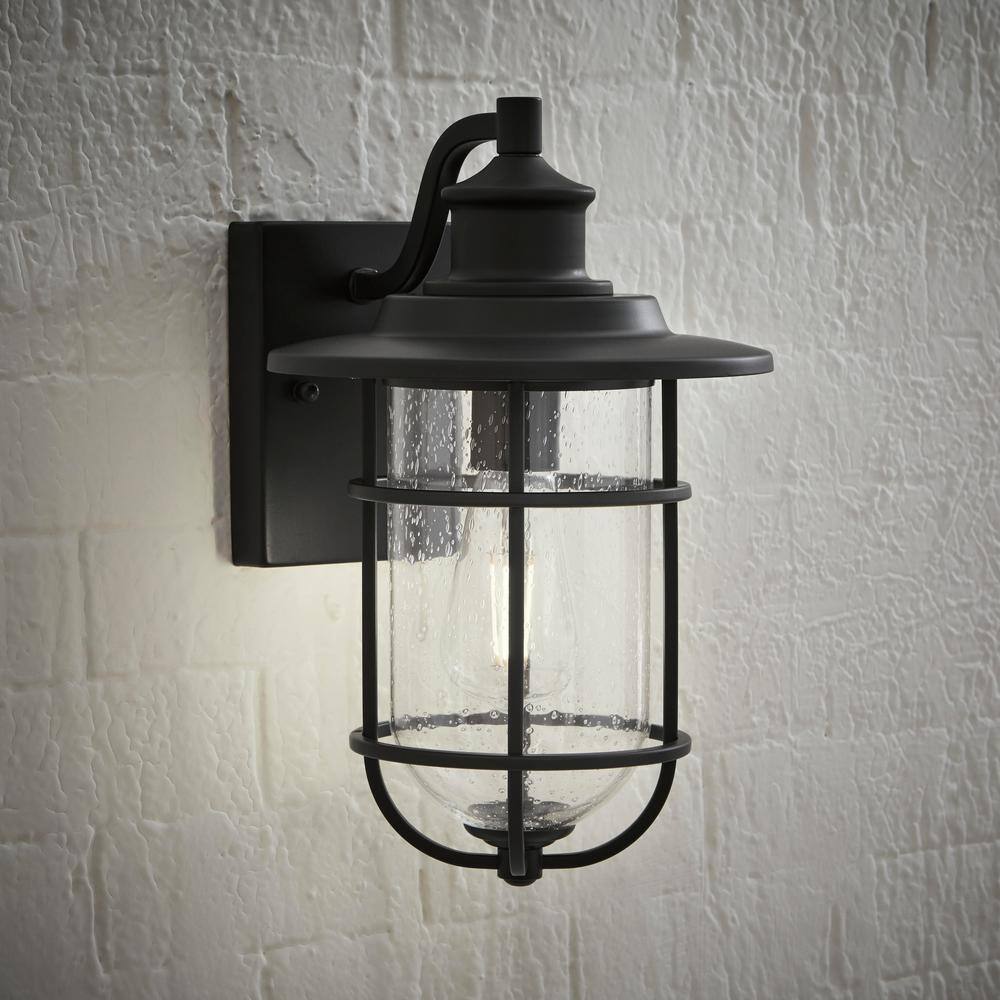 Hampton Bay Matte Black Modern Outdoor 1-Light Wall Sconce 44891