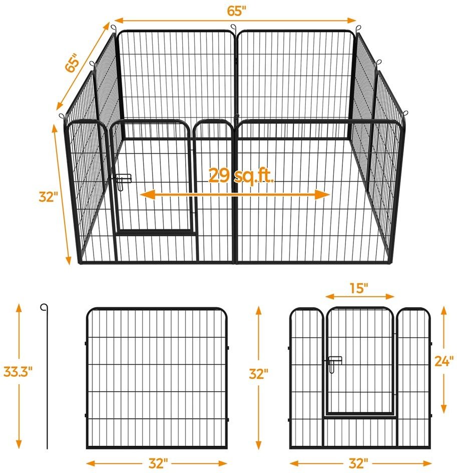 Yaheetech 8-Panel Wire Dog and Cat Exercise Playpen， 32-in