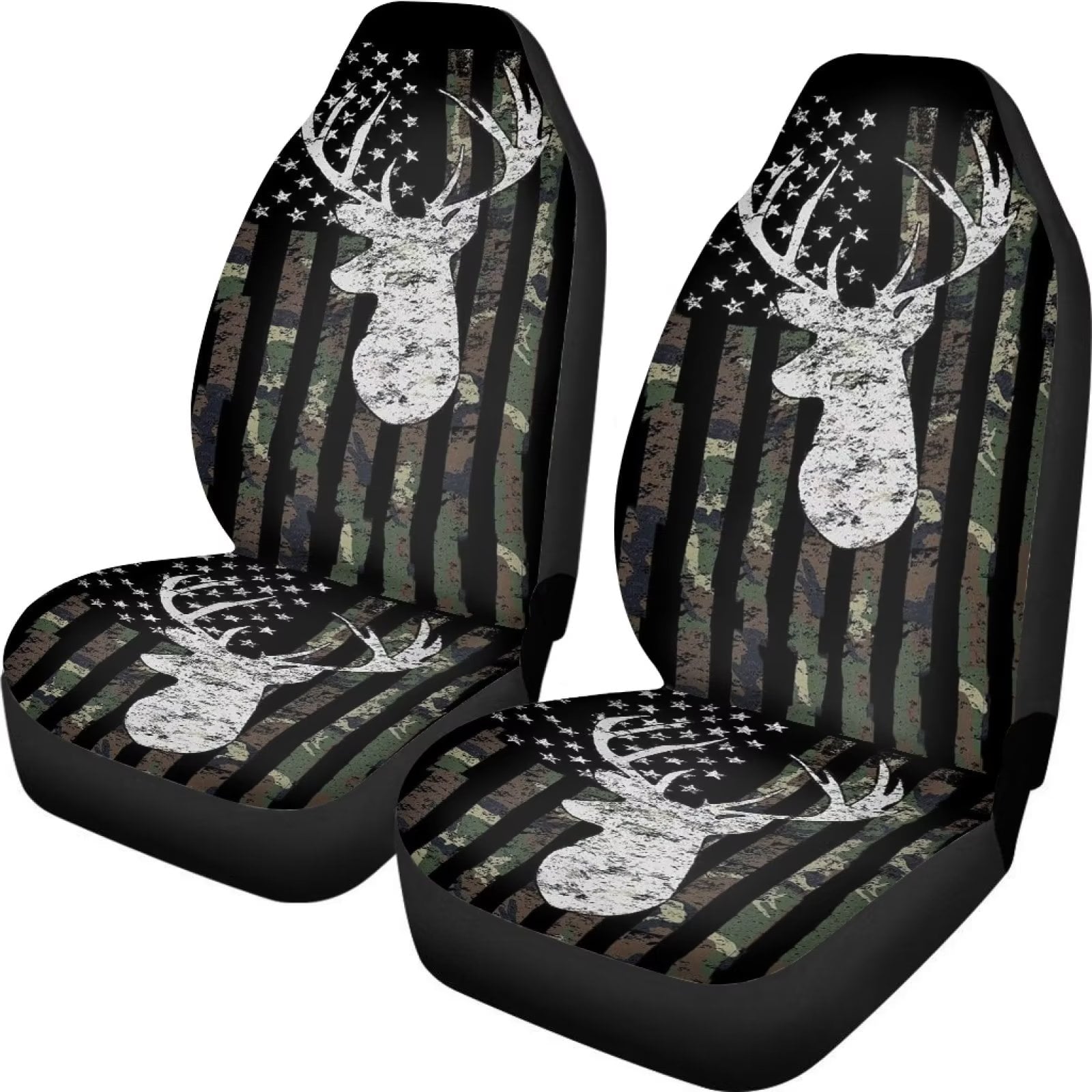 FKELYI Camo Hunting Army Deer Front Car Seat Covers Only，Ultra-Soft Auto Vehicle Seat Cover Set of 2，Universal Breathable Car interior Front Accessory Kit for Women and Men