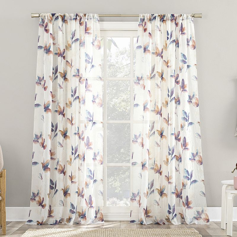 No. 918 Ellie Floral Print Sheer Rod Pocket Window Curtain Panel