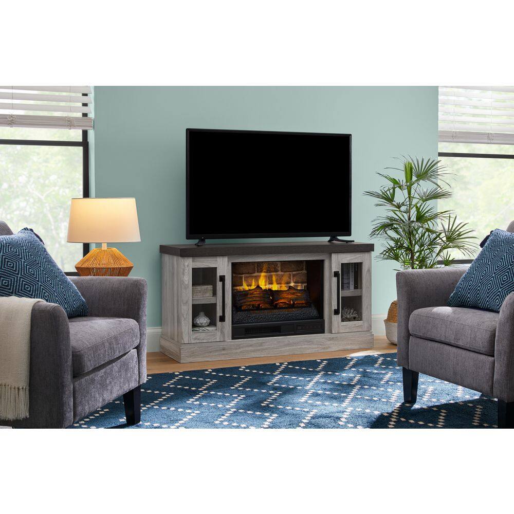 StyleWell Spruce Hallow 48 in. Freestanding Electric Fireplace TV Stand in Medium Gray Ash with Charcoal Top HDFP48-55E