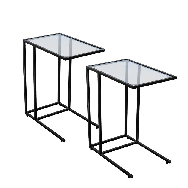 Tangkula 2pcs Coffee Tray End Table Side Tv Stand Lap Snack Teapoy W Clear Glass Top